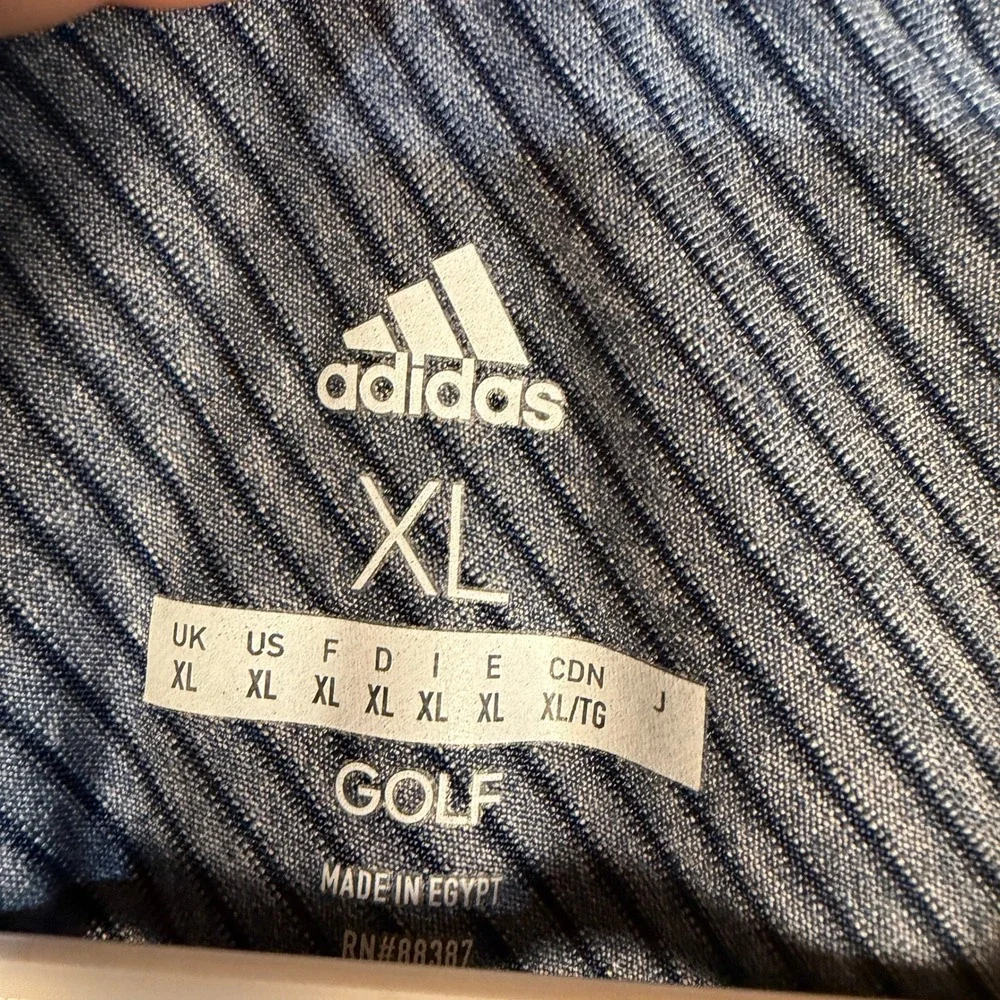 Adidas Golf Mens XL Blue Striped Performance Short Sleeve Polo Shirt RN88387